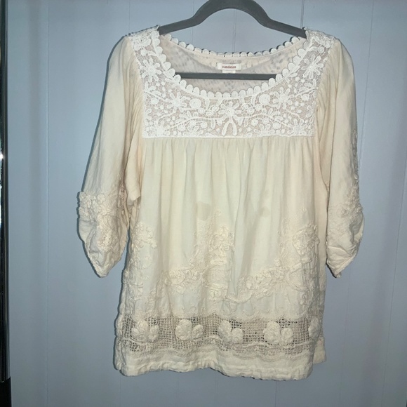 Sundance Ophelia Embroidered lace cotton tunic top Sz M boho cottagecore - Picture 2 of 8
